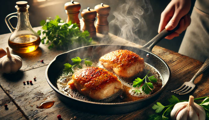 Chicken is being seared