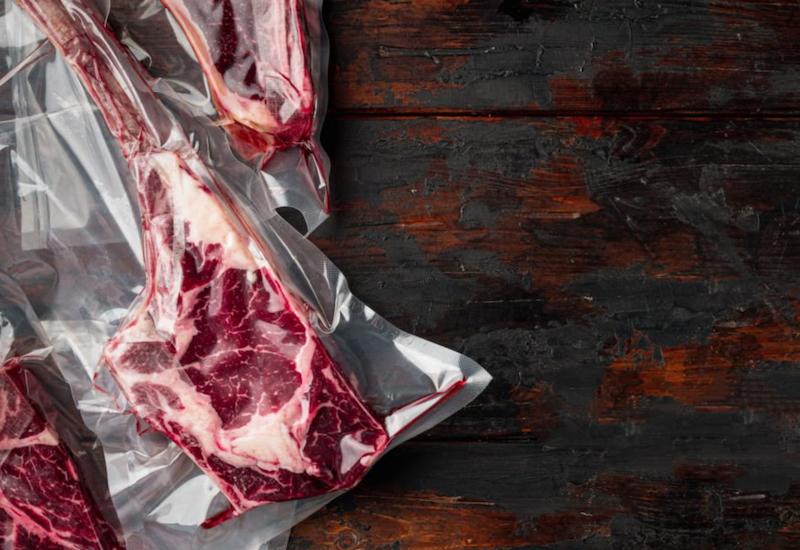 Ribeye steak in plastic bag